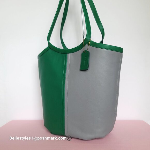 COACH Bea Colorblocked Smooth Leather Large Tote -Green Granite multi color ⭐ - Picture 3 of 16